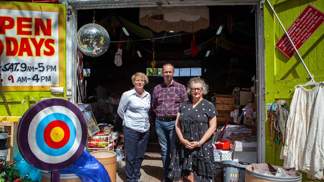 Mr Verbist with Naomi Brennan and Kirsten Junor from Reverse Garbage, which is at risk of leaving the centre as a result of ongoing unresolved issues with management.