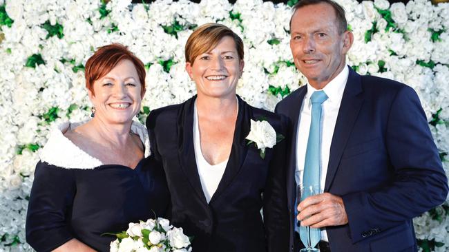 Tony Abbott at sister Christine Forster's wedding with wife Virginia