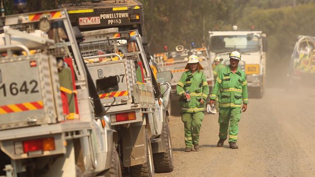 Grantville emergency crews on standby as a fire broke containment lines. Picture: Alex Coppel