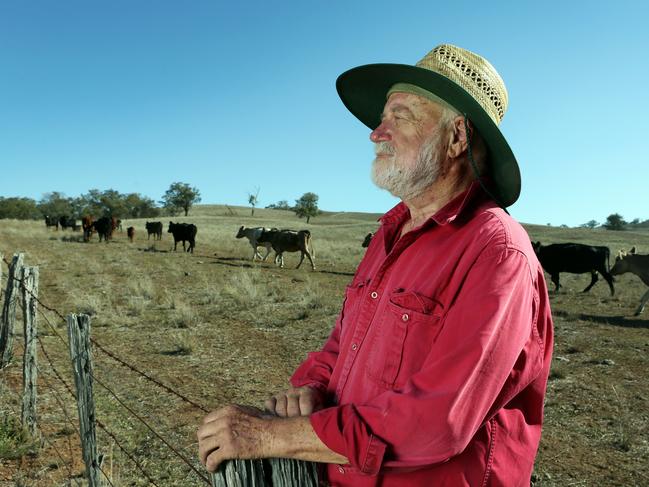 13/04/2018: Phillip Adams on his property 'Elmswood' just outside Gundy, in the northern Hunter Valley, NSW. His property is being seriously affected by drought.Pic by James Croucher