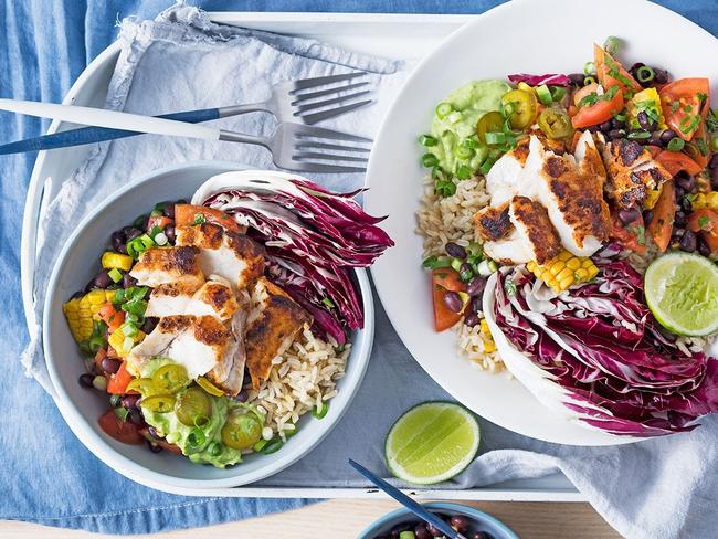 Fish, bean and rice bowl.