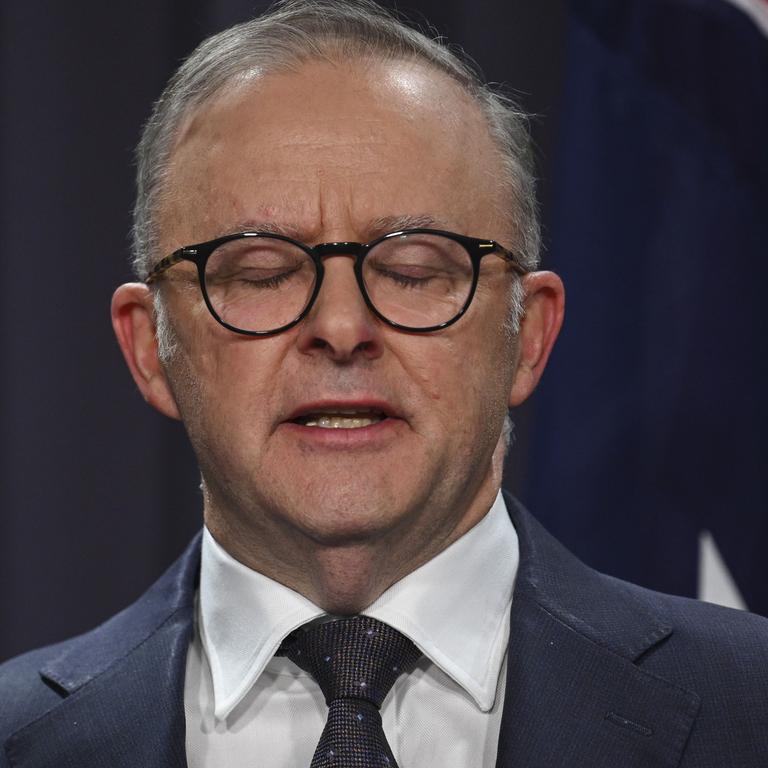 The Prime Minister, Anthony Albanese, and the AFP Commissioner, Reece Kershaw hold a press conference about the Bondi Massacre at Parliament House in Canberra. Picture: NCA NewsWire / Martin Ollman