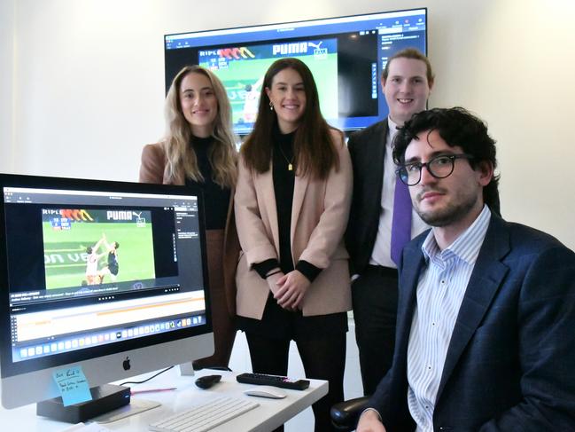 The team investigating game footage in the Shane Tuck inquest: Yasmin Popovich, Louise Byrne, Caleb Rothe and Angelo Paul. Picture: Supplied