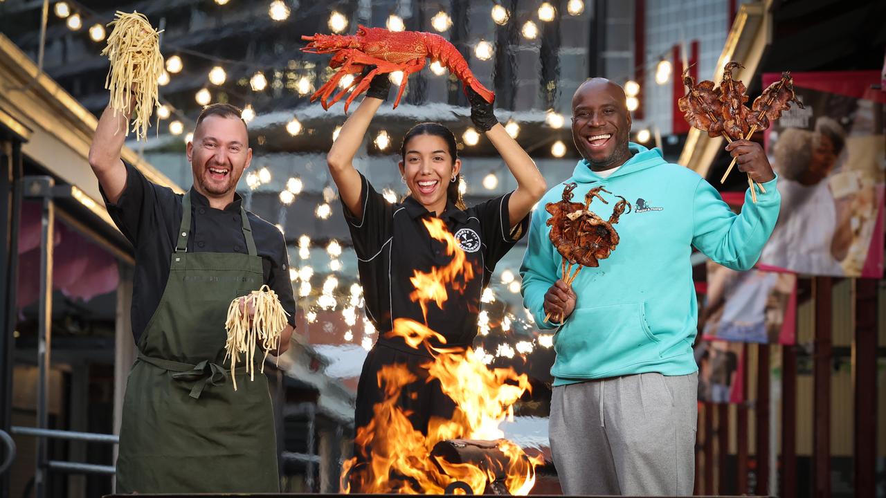 Francesco Dell Oso with pasta from La Trafila, Maria Paula Gonzalez with a lobster from George The Fishmonger and Roderick Grant from Squid & Things warming up the Winter nights. Picture: David Caird