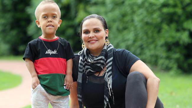 Yarraka Bayles poses with her son Quaden in Brisbane, Wednesday, April 3, 2019. (AAP Image/Jono Searle)