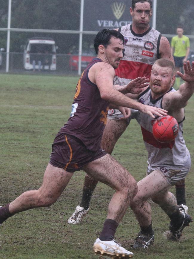 QAFL Round 7: Palm Beach Currumbin v Redland-Victoria Point Sharks PBC Player No 28 Thomas Thynne Redlands Player No Pic Mike Batterham