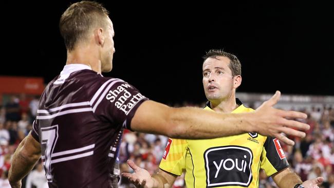 Cherry-Evans implores referee Dave Munro after the final whistle. Image: Mark Kolbe/Getty Images