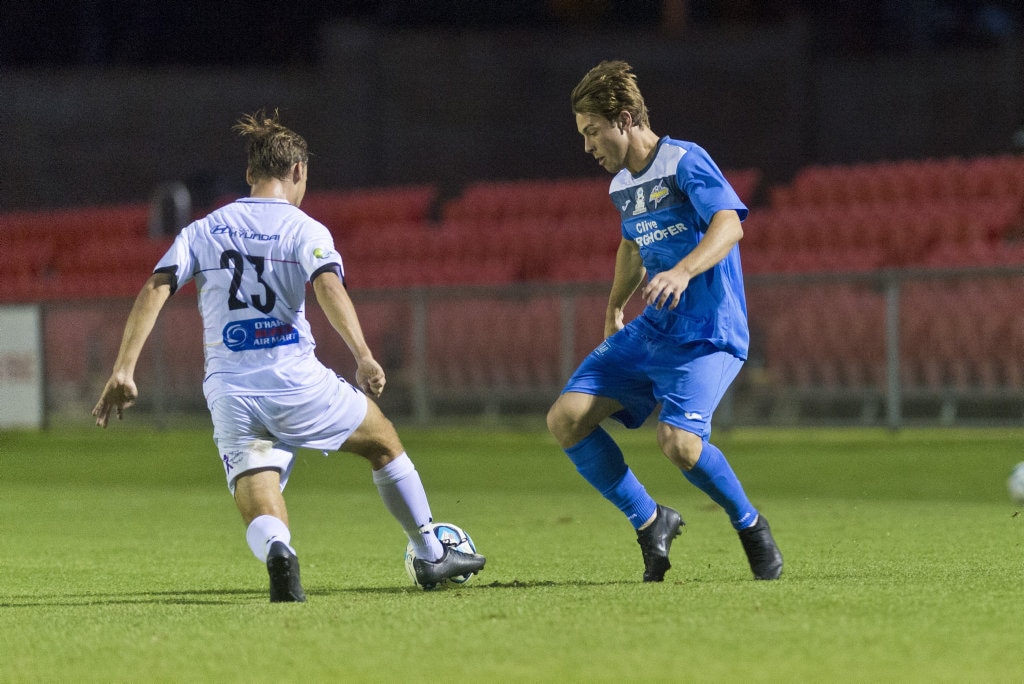 Luke Lister for South West Queensland Thunder against Magpies Crusaders in NPL Queensland men round five football at Clive Berghofer Stadium, Saturday, March 2, 2019. Picture: Kevin Farmer