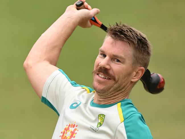 MELBOURNE, AUSTRALIA - DECEMBER 27: David Warner of Australia warms up in the nets during day two of the Second Test match between Australia and India at Melbourne Cricket Ground on December 27, 2020 in Melbourne, Australia. (Photo by Quinn Rooney/Getty Images)