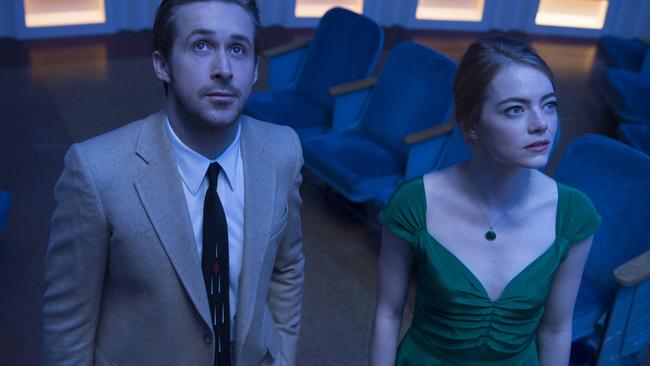 Ryan Gosling and Emma Stone in a scene from La La Land. Picture: AP.