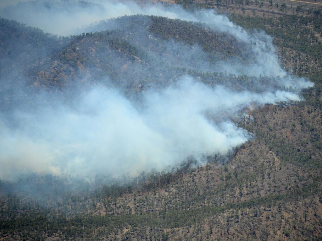 Aerial view of a fire in the Stanwell-Kabra area near Rockhampton