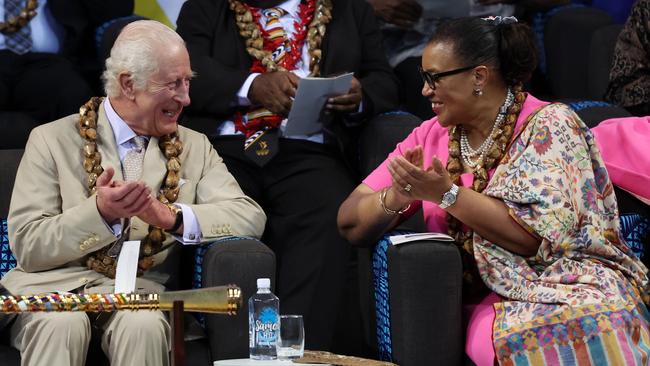 King Charles speaks with Patricia Scotland, Secretary General of The Commonwealth. Picture: Getty Images.