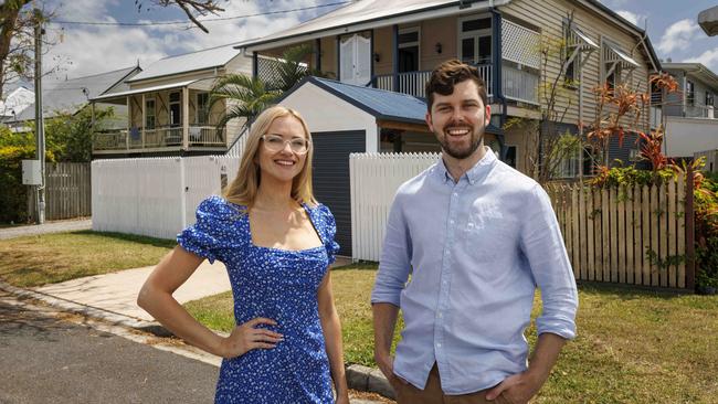 3rd October 2023Newlyweds Stefanie and Lachlan Cramb at there recently purchased home in Albion.Glenn Hunt / The Australian