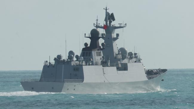 One of the Chinese warships – the Jiangkai-class frigate Hengyang – in the Tasman Sea when it was roughly 300km east of Hobart. Picture: Australian Defence Force