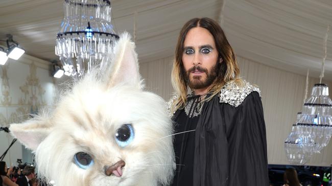 Jared Leto, who has a film about Karl Lagerfeld in the works, took Choupette chic to the next level. Picture: Kevin Mazur/MG23/Getty Images for The Met Museum/Vogue