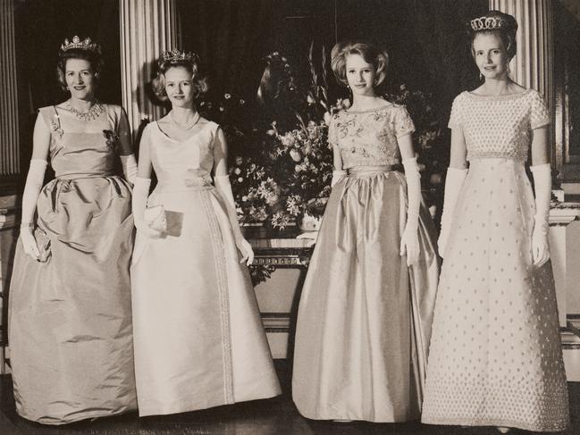 Lady Anne Glenconner now 87, has a new memoir Lady In Waiting, but this is her at her youngest sister Sarah's coming out dance at Holkham in June 1962. She is on the far right, next to Sarah. “My mother and sister Carey on the left. Only the married woman are wearing tiaras.” Picture: Courtesy of Lady Anne Glenconner