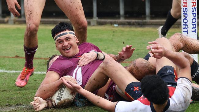 Keebra Park’s Arama Hau scores. Picture: Liam Kidston