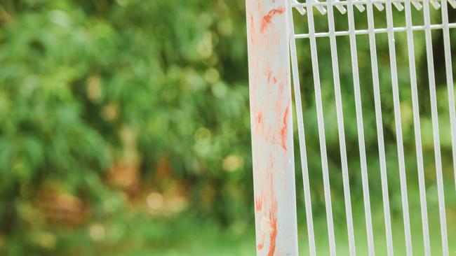 Blood Stained Pole at the scene of the alleged shooting of an Aboriginal man by NT Police. Picture: Glenn Campbell