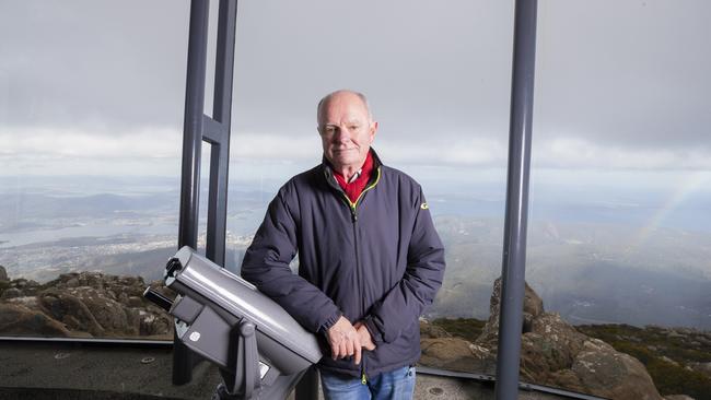 Mount Wellington Cableway Company’s Chris Oldfield, on the summit of the popular mountain. Picture: RICHARD JUPE