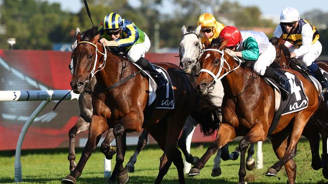 Kalapour (left) holds out More Felons to win the Group 1 Tancred Stakes at Rosehill. Picture: Jeremy Ng/Getty Images