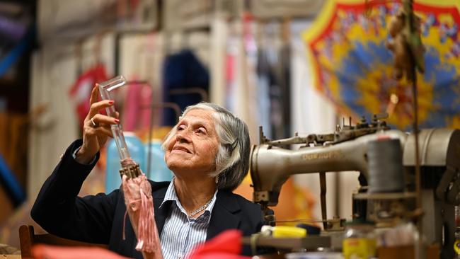 Alicia Mora-Hyde owner of Moro-Igra umbrellas in her small warehouse factory in the outer Brisbane suburb of Brendale. Picture: Lyndon Mechielsen/The Australian