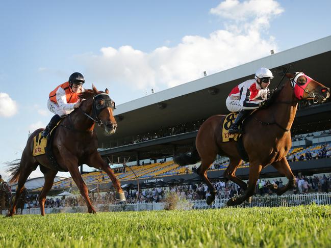 SYDNEY, AUSTRALIA - MAY 22: Brenton Avdulla on Kirwan's Lane wins race 8 the XXXX Handicap from Tim Clark on Ellsberg during Sydney Racing at Rosehill Gardens on May 22, 2021 in Sydney, Australia. (Photo by Mark Evans/Getty Images)