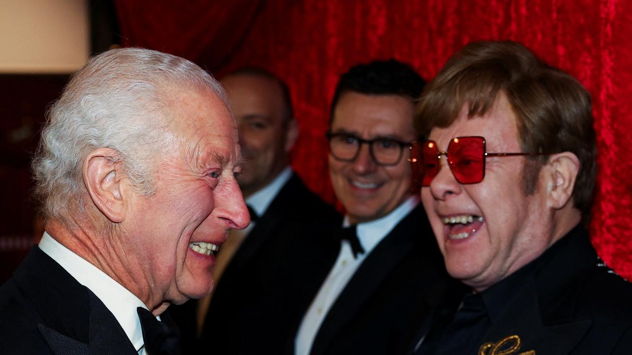 King Charles III shares a laugh with Elton John at the 2024 Royal Variety Performance. Picture: Toby Melville-WPA Pool/Getty Images