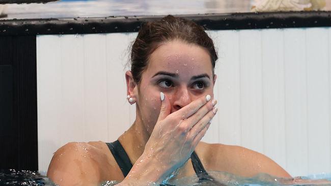 Kaylee McKeown in the moment she realised she’d won. Picture: Getty Images