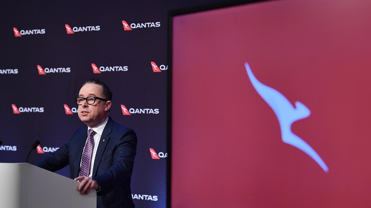 Qantas Group CEO Alan Joyce at the press conference in Sydney on Thursday. Picture: AAP/Dean Lewins