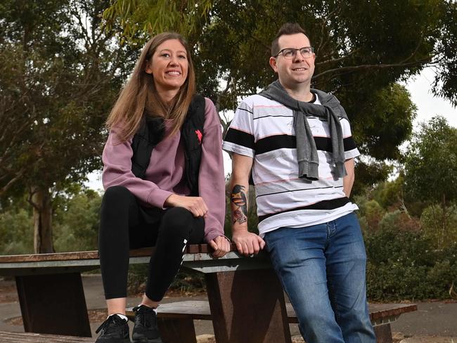 22/6/21. Locals Sarah Kempson and Levi Coombe enjoying the Oaklands Wetlands, for a story about the Marion Council planting 30,000 new trees including Reserve trees. Picture: Keryn Stevens