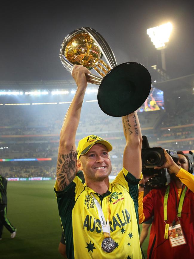 In 2015 with the ICC Cricket World Cup after defeating New Zealand. Picture: Phil Hillyard