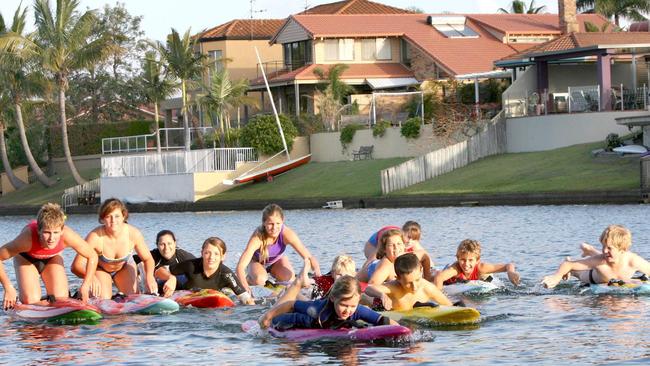 Kurrawa nippers and cadets pictured during training in Lake Hugh Muntz when the water quality was much better.