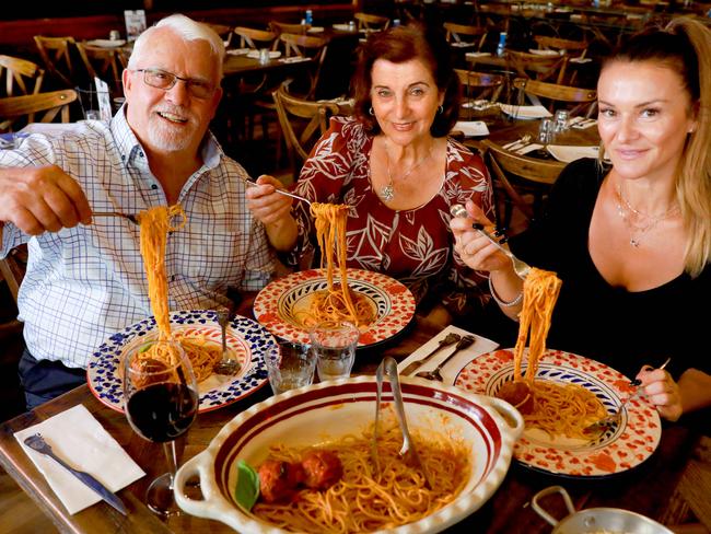 Criniti’s director and family patriarch Cosimo Criniti with wife Rosa and daughter Kathy at their Parramatta restaurant. Picture: Angelo Velardo