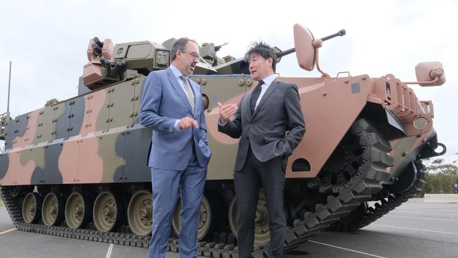 Head of Hanwha Australia, Richard Cho, and Industry Support Minister Martin Pakula. Picture: Mark Wilson