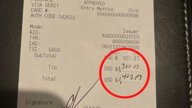 Chad Johnson's incredible restaurant receipt.