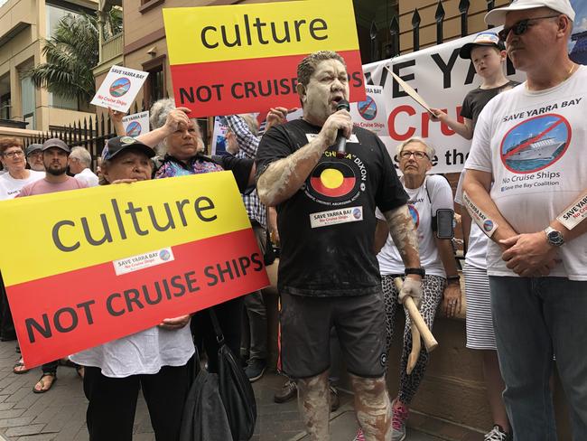 Trevor Walker tells the rally the plan will damage the way of life of Aboriginal people.