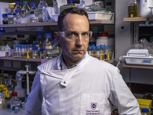 20th April 2021.Professor Trent Munro poses for a portrait in a lab at the University of Queensland.Photo: Glenn Hunt / The Australian