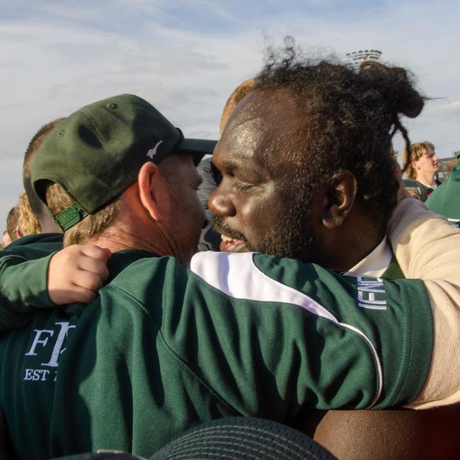 Anthony McDonald-Tipungwuti celebrates Imperials win against Wentworth in the grand final last Saturday. Picture: Noel Fisher