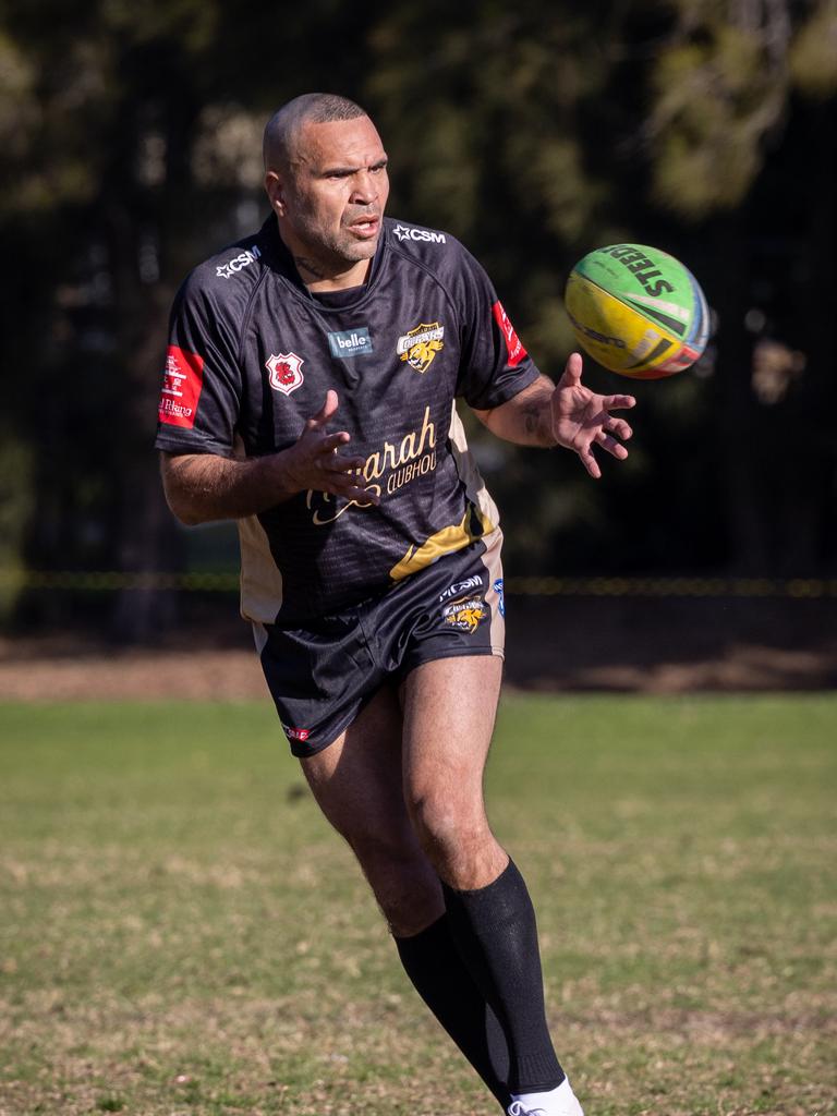 TAnthony Mundine has made a shock rugby league return, suiting up for his local team, the Kogarah Cougars. Exclusive News Corp pics.