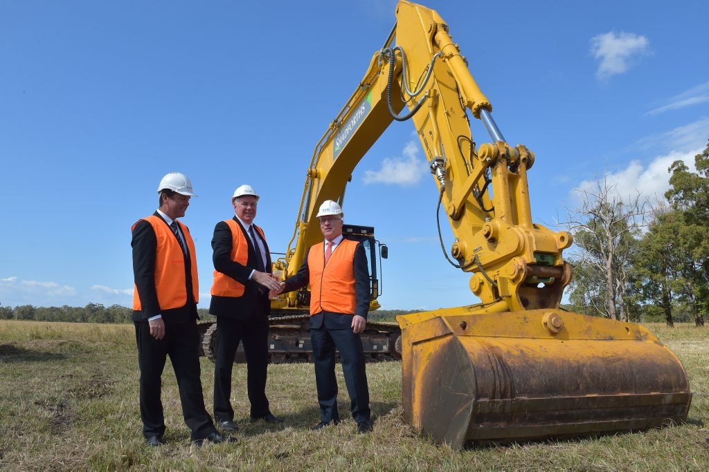 Launch of Harmony Estate at Palmview.CEO of Avid Property Group Cameron Holt and General Manager Bruce Harper on site with Mayor Mark Jamieson. Picture: Warren Lynam