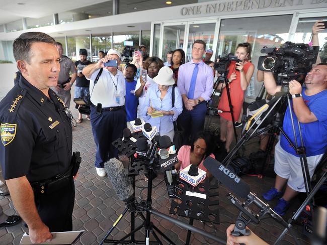 Jacksonville Sheriff Mike Williams addresses the media across the street from the scene of a multiple shooting at The Jacksonville Landing during a video game tournament. Picture: Will Dickey/The Florida Times-Union