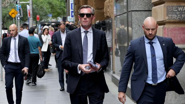 Premier Dominic Perrottet leaving the Fullerton Hotel after addressing the National Press Club. Picture: NCA NewsWire/Damian Shaw