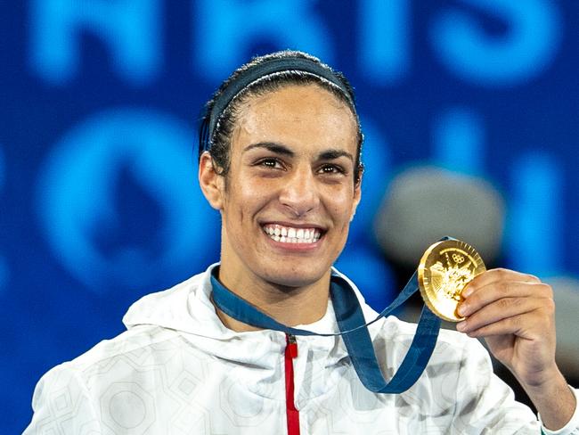 Khelif with her gold medal in Paris. Picture: Aytac Unal/Anadolu via Getty Images