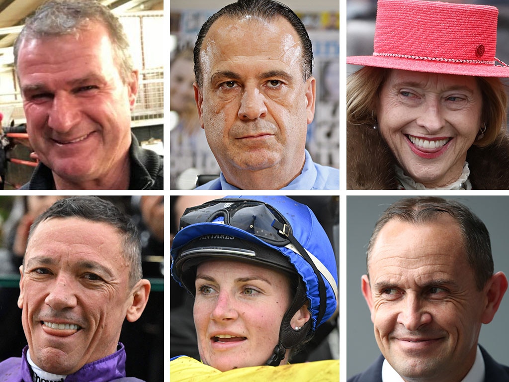 Racing headline makers (clockwise from top left) Darren Weir, Peter V'landys, Gai Waterhouse, Chris Waller, Jamie Kah and Frankie Dettori.