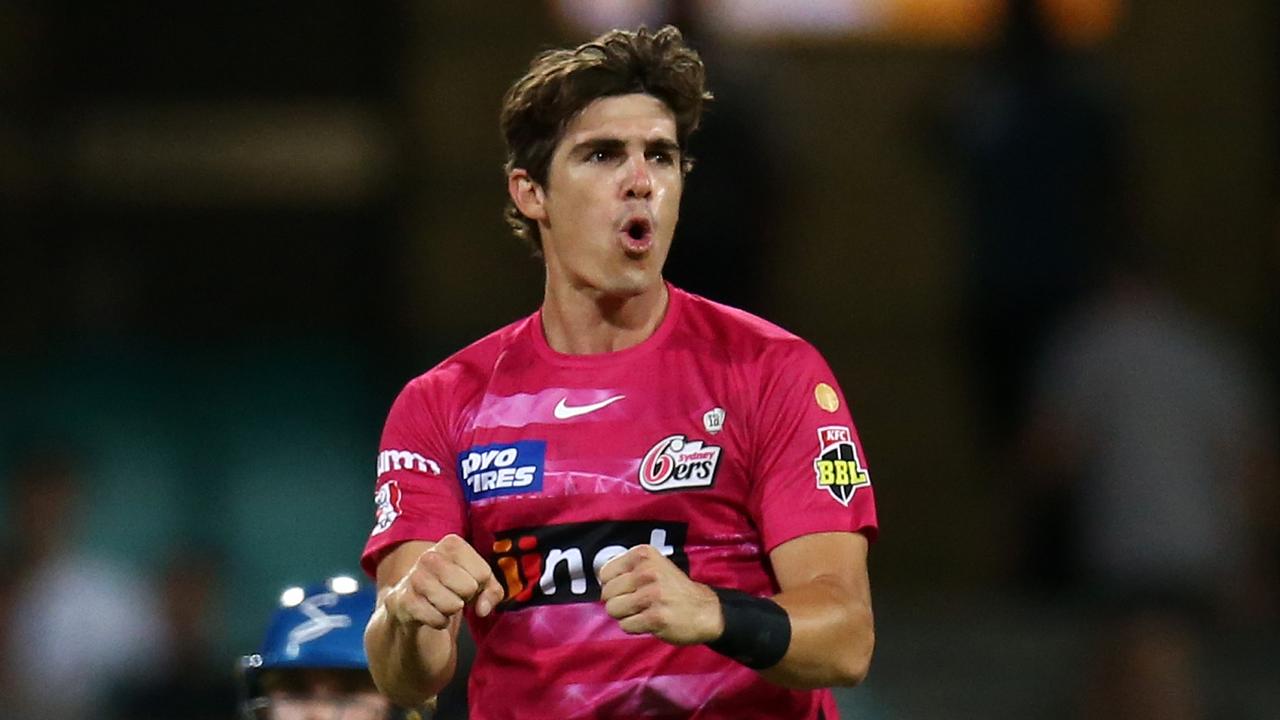 Sean Abbott celebrating after taking the wicket of Ian Cockbain.