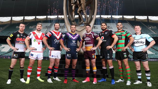 The eight captains launch the finals. (Brett Costello)