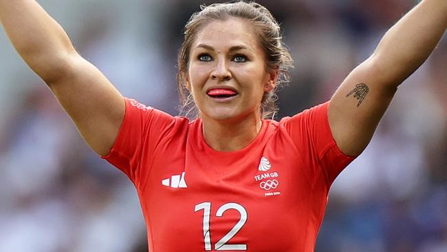 PARIS, FRANCE - JULY 28: Amy Wilson Hardy of Team Great Britain celebrates during the WomenÃ¢â¬â¢s Pool B match between Ireland and Great Britain and B on day two of the Olympic Games Paris 2024 at Stade de France on July 28, 2024 in Paris, France. (Photo by Hannah Peters/Getty Images)