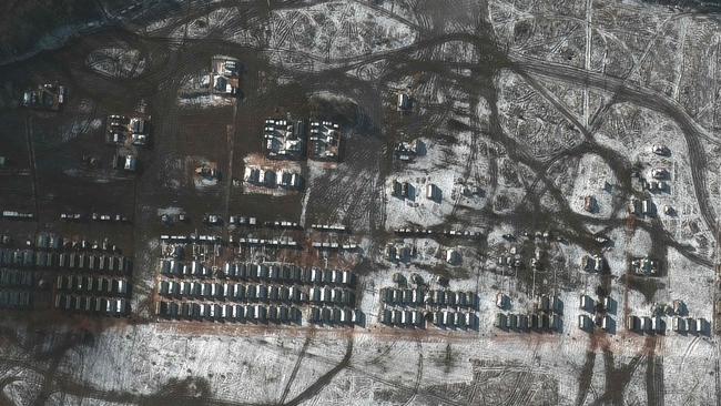 Satellite imagery shows Russian ground forces equipment near Yelnya, Russia. Picture: AFP