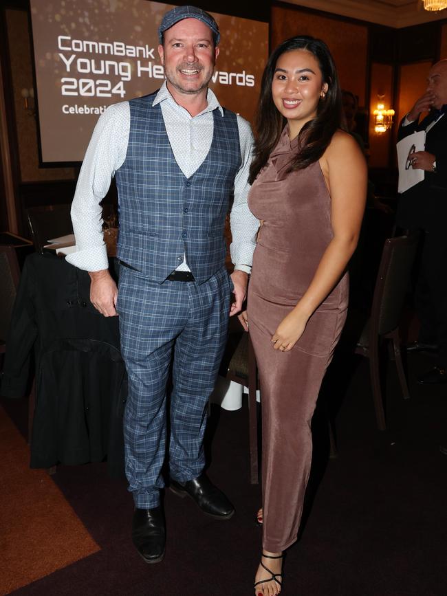 MELBOURNE, AUSTRALIA – MAY 28 2024 Brett Inman and Ysabelle Pranada at the CommBank Young Hero Awards held at the Langham Hotel in Melbourne. Picture: Brendan Beckett