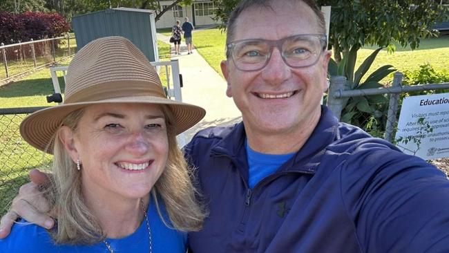Mr O’Brien (pictured here with wife Sharon) said he was “honoured” to be re-elected to the Wide Bay seat for a third time but he did not agree with his party’s net zero policy, and would not accept any shadow ministry positions while it remained on the table.
